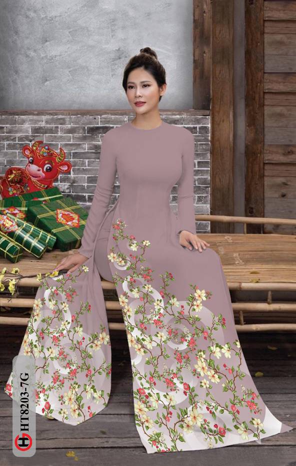 Vải Áo Dài Hoa In 3D AD HT8203